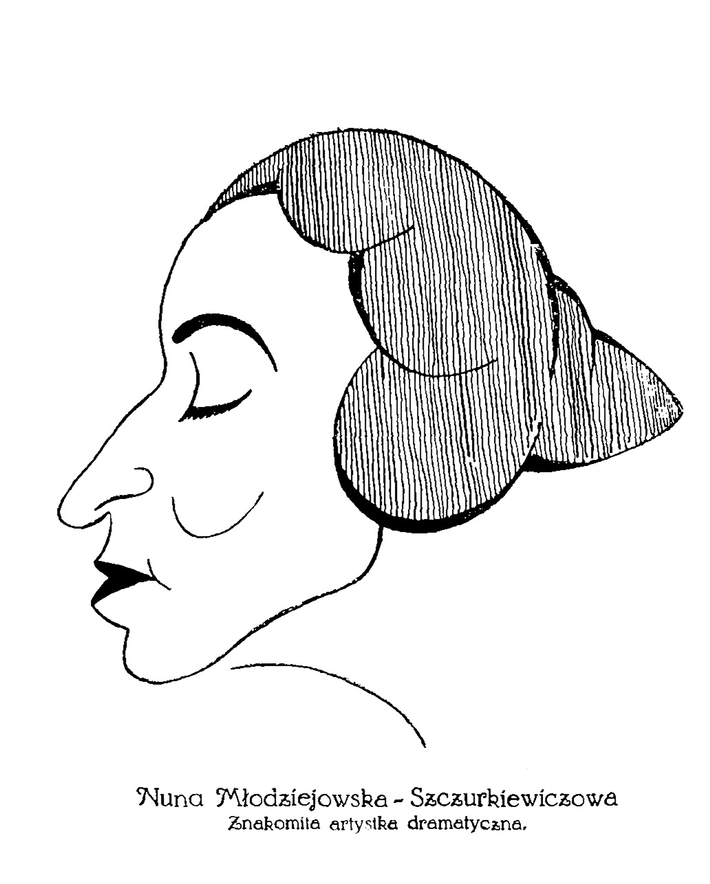 Nuna Młodziejowska-Szczurkiewiczowa - karykatura Zygmunta Szpingiera, „Salon Literacki” 1922 z. 1
