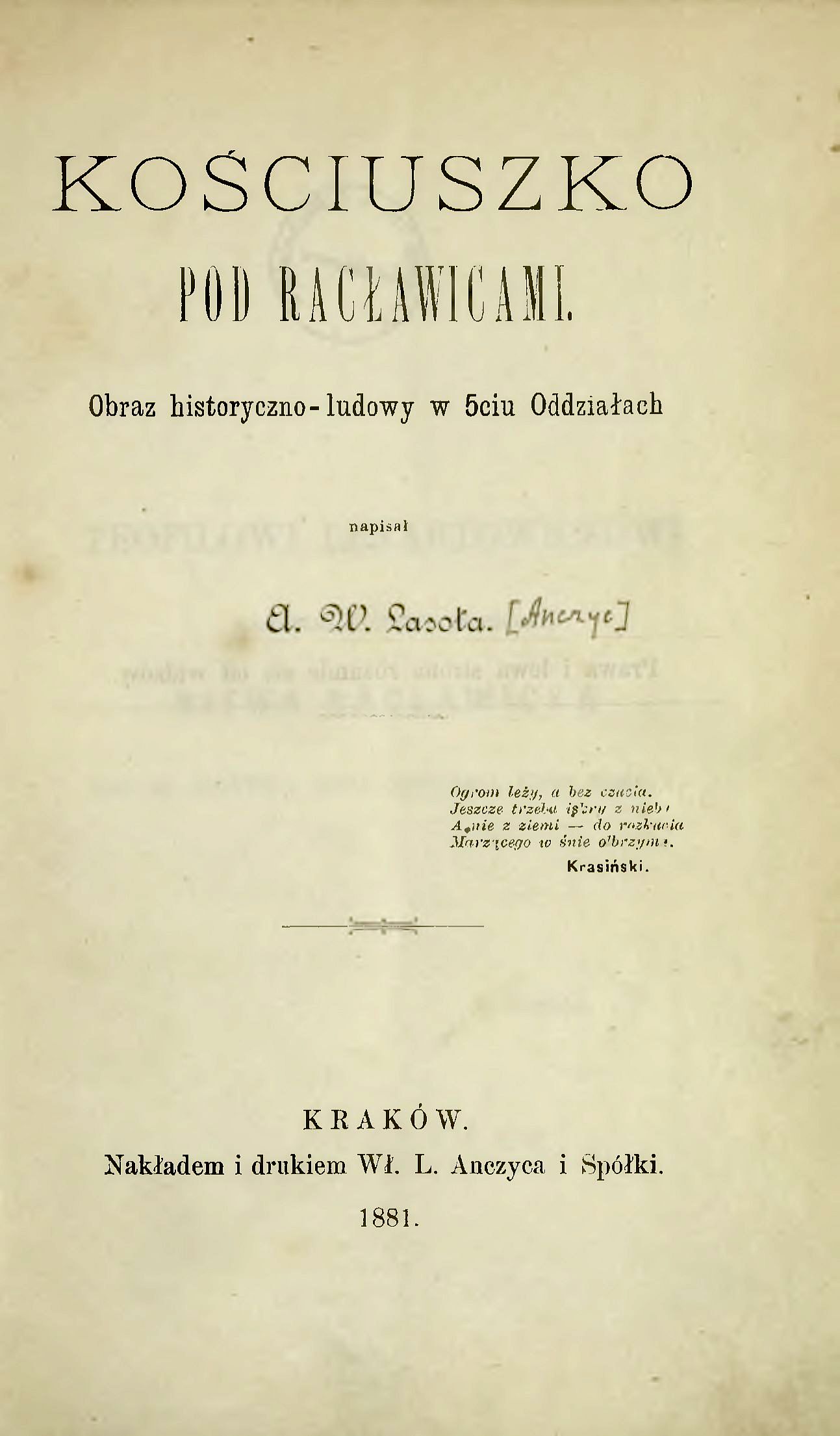 Kościuszko pod Racławicami : obraz historyczno-ludowy w 5 oddziałach