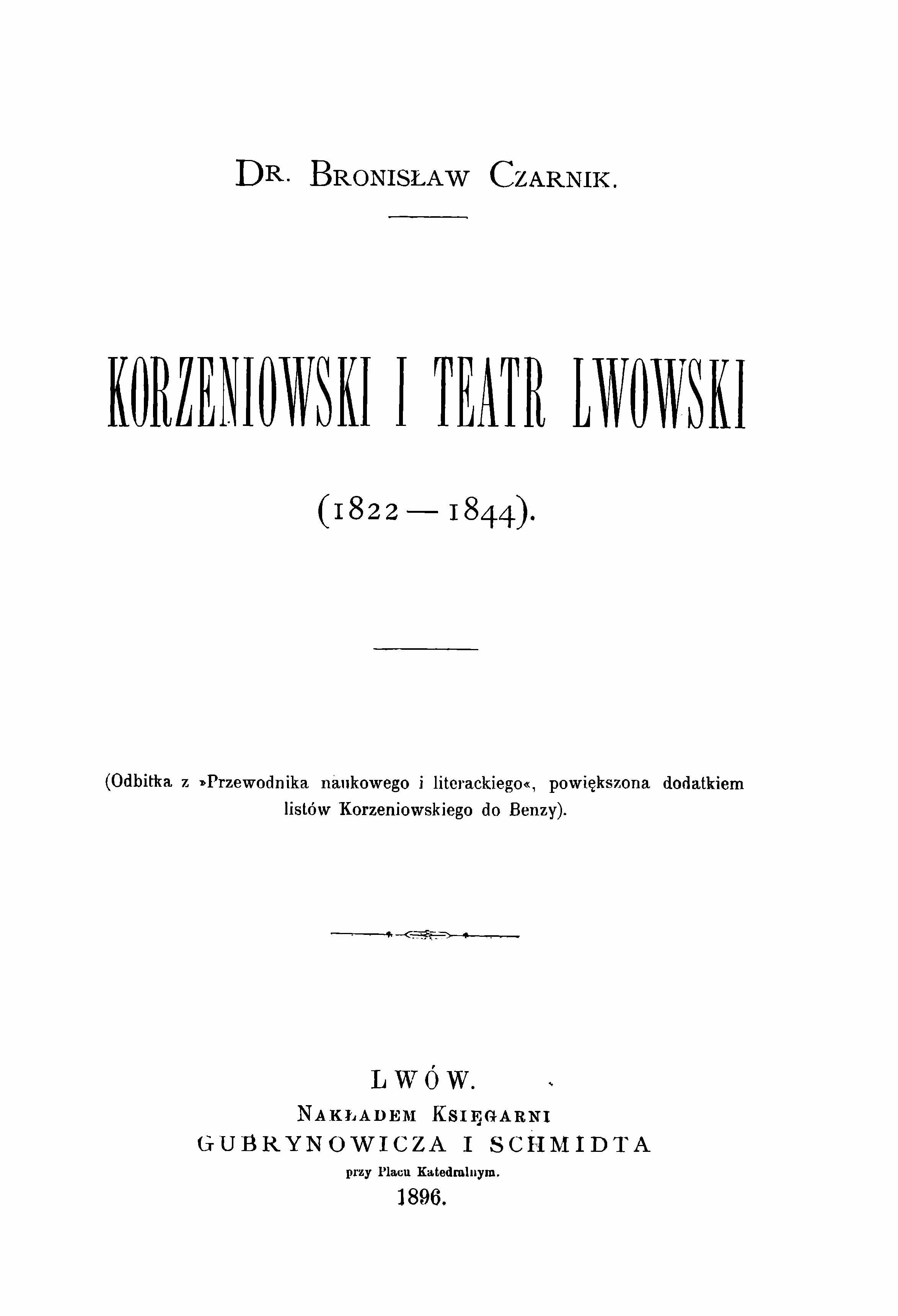 Korzeniowski i teatr lwowski (1822-1844)