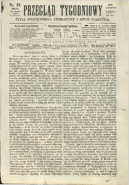 Przegląd Tygodniowy Życia Społecznego, Literatury i Sztuki, 1871, nr 27